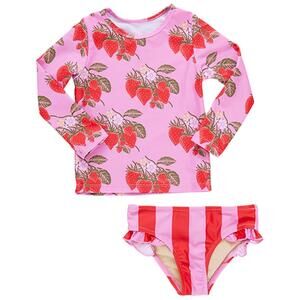 NEW PINK CHICKEN girl's rash guard set in pink wild strawberries
